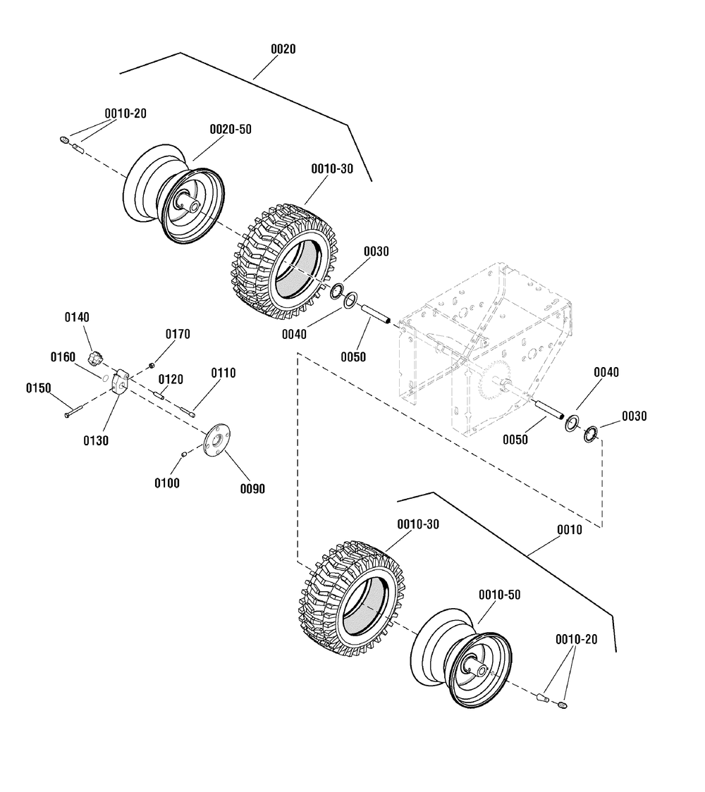Wheels And Tires Group Diagram and Parts List for 1695698-CM741350H 2009 Briggs and Stratton Snow Blower